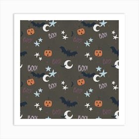 Halloween Pattern Charcoal Art Print