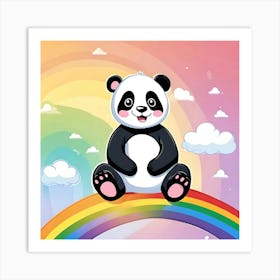 Panda Bear On Rainbow Art Print