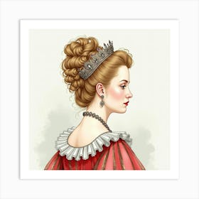 Queen Elizabeth I In A Graceful Watercolor Style, With Intricate Details 1 Art Print