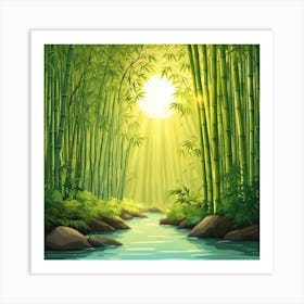 A Stream In A Bamboo Forest At Sun Rise Square Composition 258 Art Print