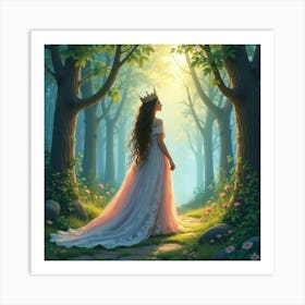 Enchanting Queen In A Watercolor Mystical Forest 1 Art Print