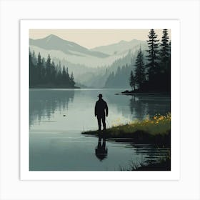 Man Standing By A Lake 4 Art Print