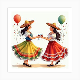 Watercolor Image Of A Traditional Spanish Fiesta With Festive Colors Art Print