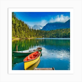 Canoes On A Lake 1 Art Print