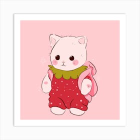 Strawberry Cat - Kawaii Art Print