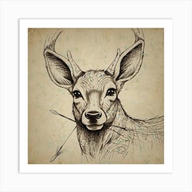 Deer Head Tattoo 1 Art Print