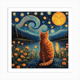 van gogh cat 3 Art Print