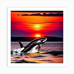 Orca Whale At Sunset Art Print