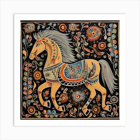 Horse Painting Madhubani Painting Indian Traditional Style Art Print