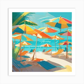 Sunlit Serenity Digital Painting Of Summer Lines On A Sandy Beach, Bathed In Gentle Sun Rays (5) Art Print