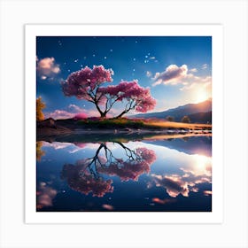 Sakura Tree In Water Art Print