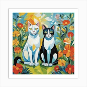 Cats In The Garden 4 Art Print