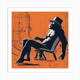 A Silhouette Of A Ape Wearing A Black Hat And Laying On Her Back On A Orange Screen, In The Style Of (4) Art Print