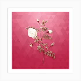 Vintage Silver Flower Hispid Rose Botanical in Gold on Viva Magenta n.0900 Art Print