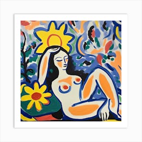 Woman Sun Bathing, Botanical, The Matisse Inspired Art Collection Art Print