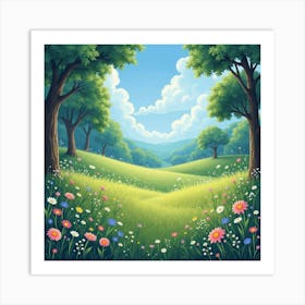 Fairy Tale Watercolor Meadow With Glowing Plants 1 Art Print