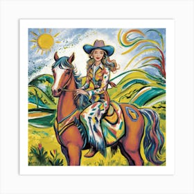 Cowgirl On Horseback Matisse-inspired 8 Art Print