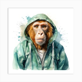 Watercolour Cartoon Proboscis Monkey In A Hoodie 2 Art Print