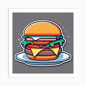 Burger On Plate On Table Sticker 2d Cute Fantasy Dreamy Vector Illustration 2d Flat Centered (29) Art Print