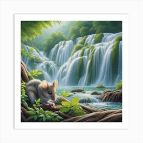 Mouse By The Waterfall Art Print