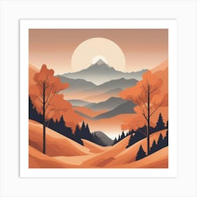 Misty mountains background in orange tone 63 Art Print