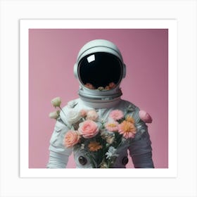 Astronaut & Flowers 1 Art Print