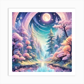 A Fantasy Forest With Twinkling Stars In Pastel Tone Square Composition 380 Art Print