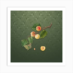 Vintage Peach Botanical on Lunar Green Pattern Art Print