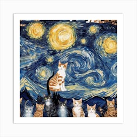 Starry Night Cats 9 Art Print