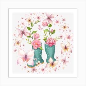 Rain Boots And Butterflies Happy-go-lucky Springfield blooming art plants Art Print