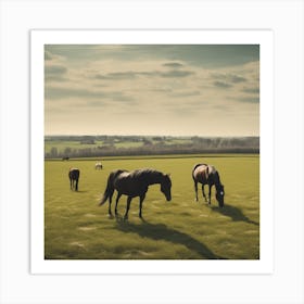 Horses Grazing In A Field Art Print