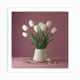 White Tulips In A Vase Art Print