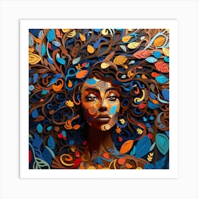 African Woman With Leaves 2 Art Print
