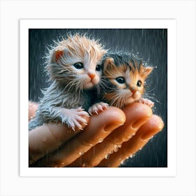 Kittens In Rain 3 Art Print