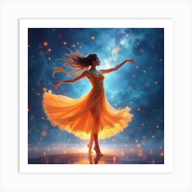 Beautiful Dancer In Watercolor Celestial Light Show 1 Art Print