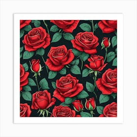 Red Roses Seamless Pattern 7 Art Print