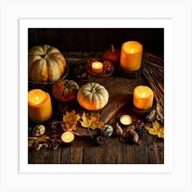 Autumn Leaves And Pumpkins 2 Art Print