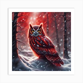 Red Owl In The Snow Art Print