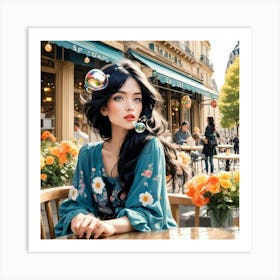 Girl In Paris cafe Art Print
