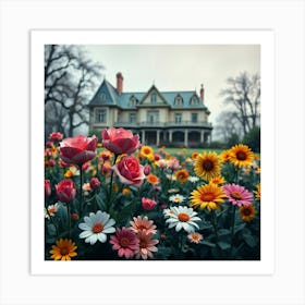 Flowers In Front Of A House 4 Art Print