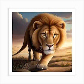 Lion In The Desert Art Print