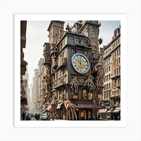 Steampunk Street Clock Cubism Style Art Print