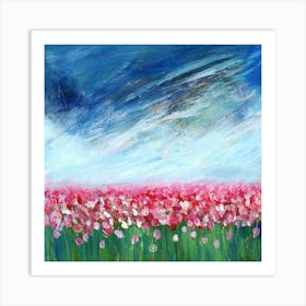 Tulip Field - Anton Maliar nature impressionism hand painted Monet inspired blue pink red flowers Art Print