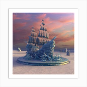 Beautiful ice sculpture in the shape of a sailing ship 2 Art Print