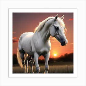 White Horse At Sunset Art Print