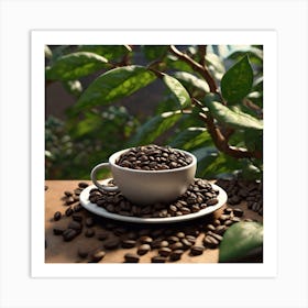 Coffee Beans On A Wooden Table Art Print