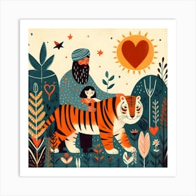 Tiger, Father, and Girl in the Jungle  Art Print