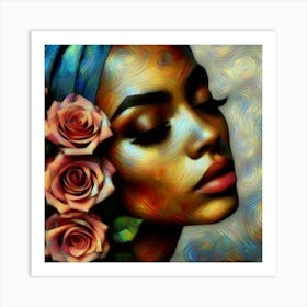 Portrait Of A Woman With Roses Art Print