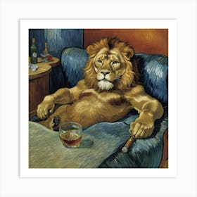 Tipsy Tails: Animal Edition Lion With A Cigar Art Print