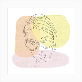 Simply Girl lineart Portrait Of A Woman With Glasses Art Print